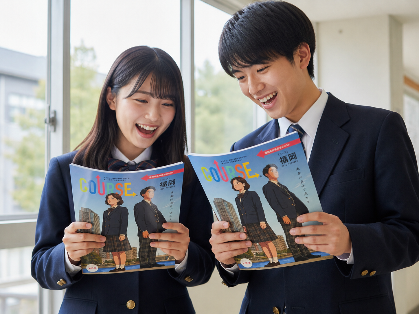 COURSEを手にする福岡の高校生